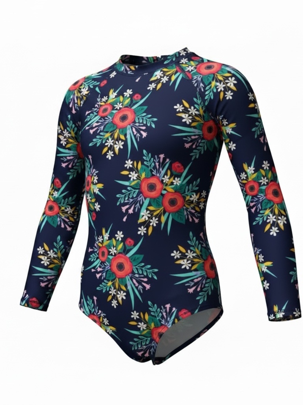 Cat & Jack Girls Swimsuit 5T Floral Long Sleeve One Piece Rash Guard Navy